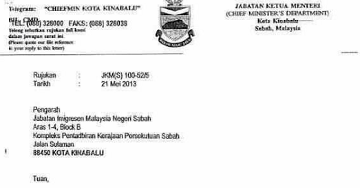 Surat Rasmi Kepada Ketua Pengarah Imigresen