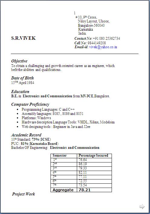Resume Format For Lecturer