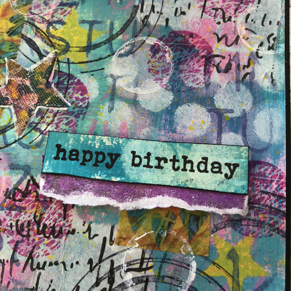 Dina Wakley paints, washi and collage paper - birthday cards my Nikki Acton