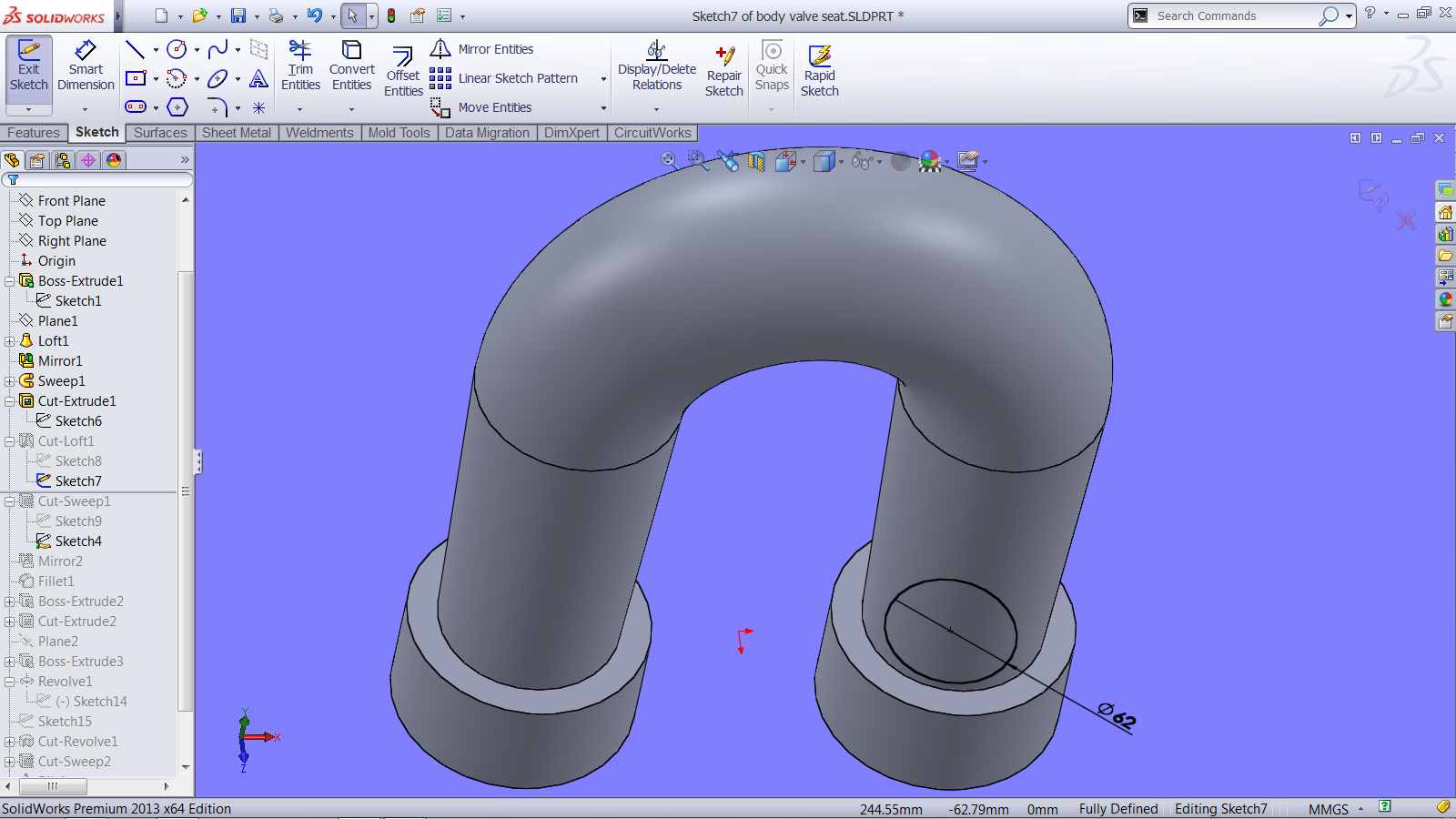 Creative Design Basics Body Valve seat in solidworks.