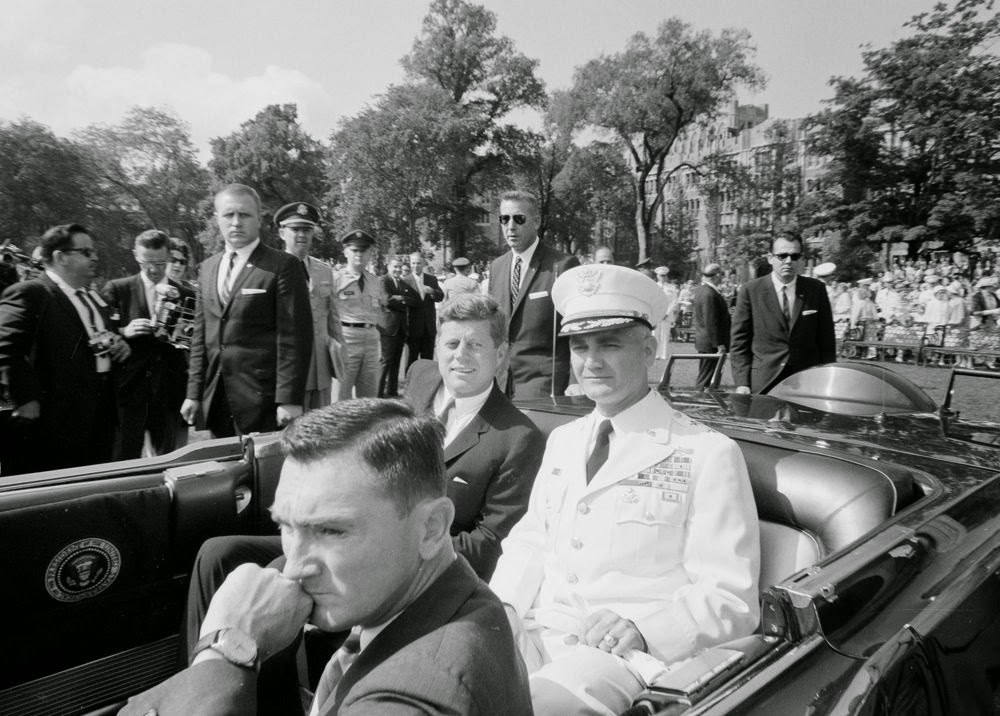 SAs Yeager, Godfrey, and Wiesman guard JFK, General Westmoreland, and Kenny O'Donnell