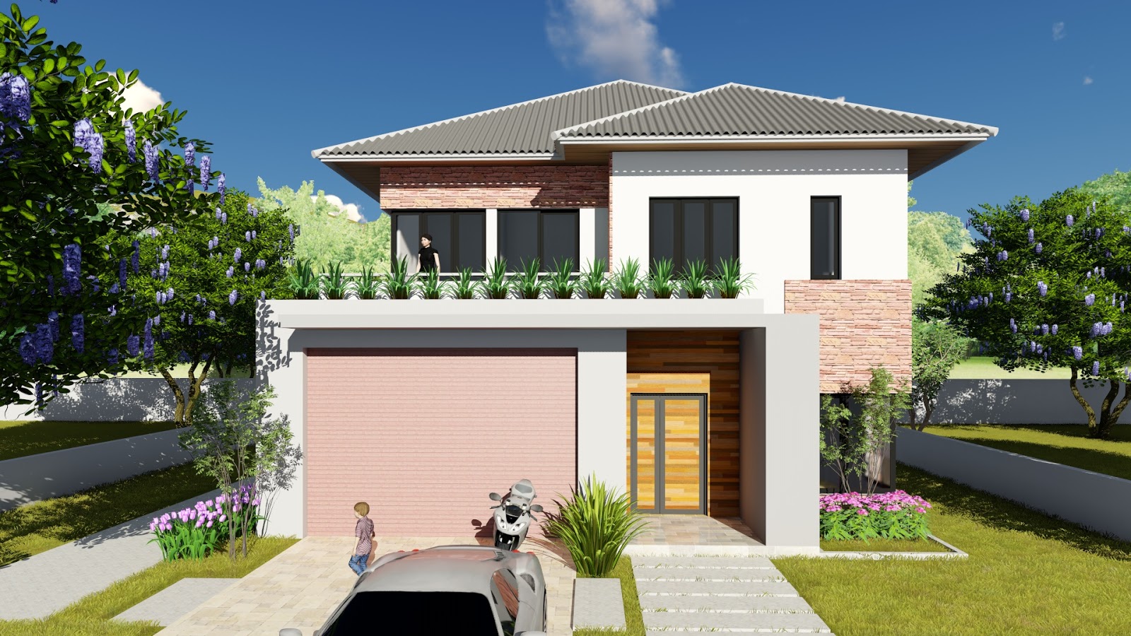  Sketchup  Villa Design  11x13m Two Stories House with 3 