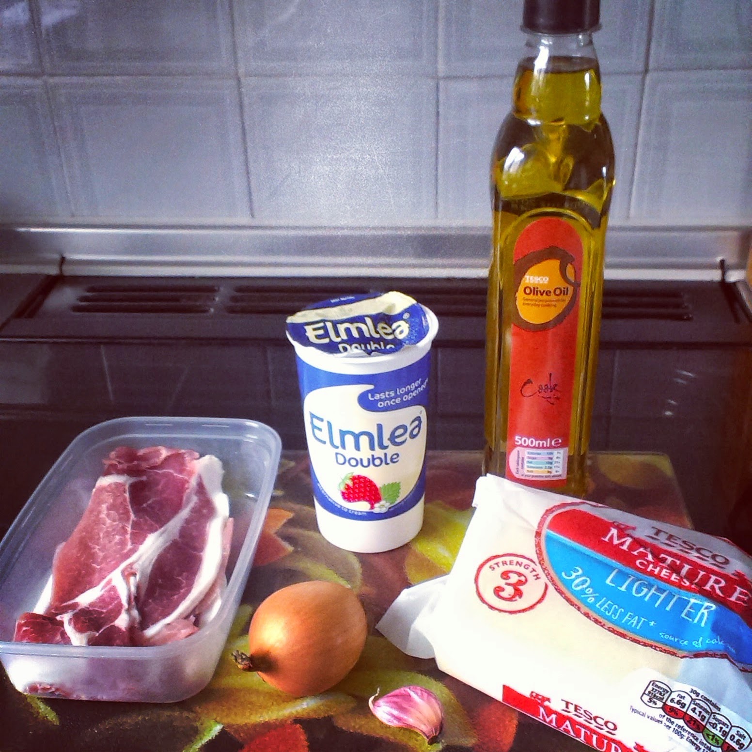 Ingredients for Cheese and Bacon Gratin