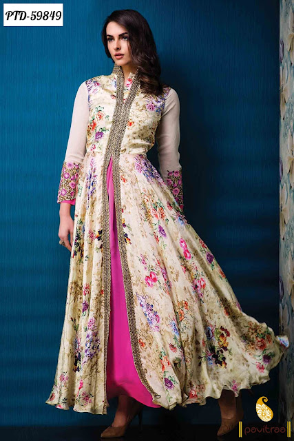 exclusive designer long floor anarkali salwar suit with full sleeves semi stitch dress for party and wedding occasion