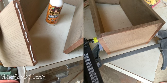 Gluing and nailing crate ends to side pieces