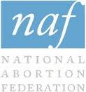 Top half of square has blue background and "naf" in italic white. Bottom half is whie and says "NATIONAL ABORTION FEDERATION" in all caps.