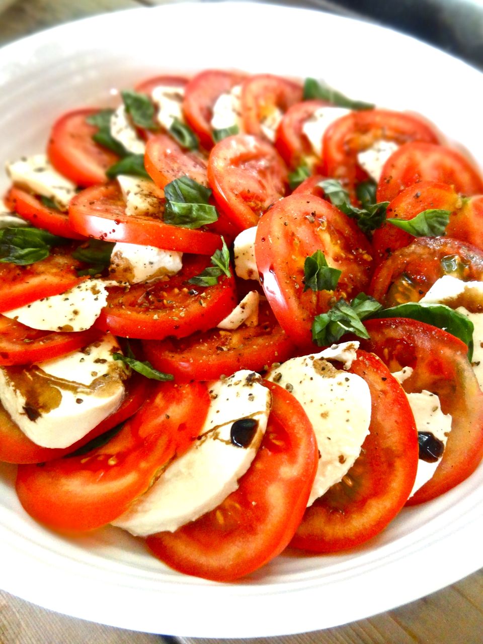 Scrumpdillyicious: Caprese Salad: Tomato & Buffalo Mozzarella with Basil