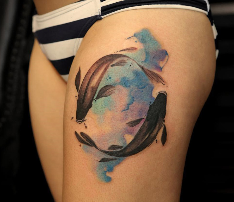 Sexy Thigh Fish Tattoos 