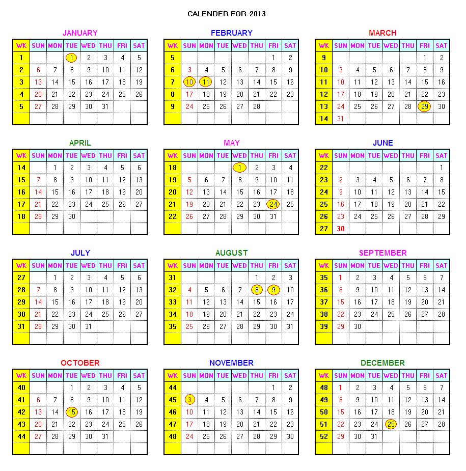 Welcome: Calendar 2013