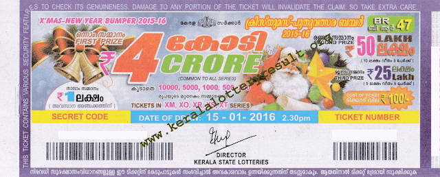 Xmas New Year Bumper BR 47 Lottery Result 15-01-2016