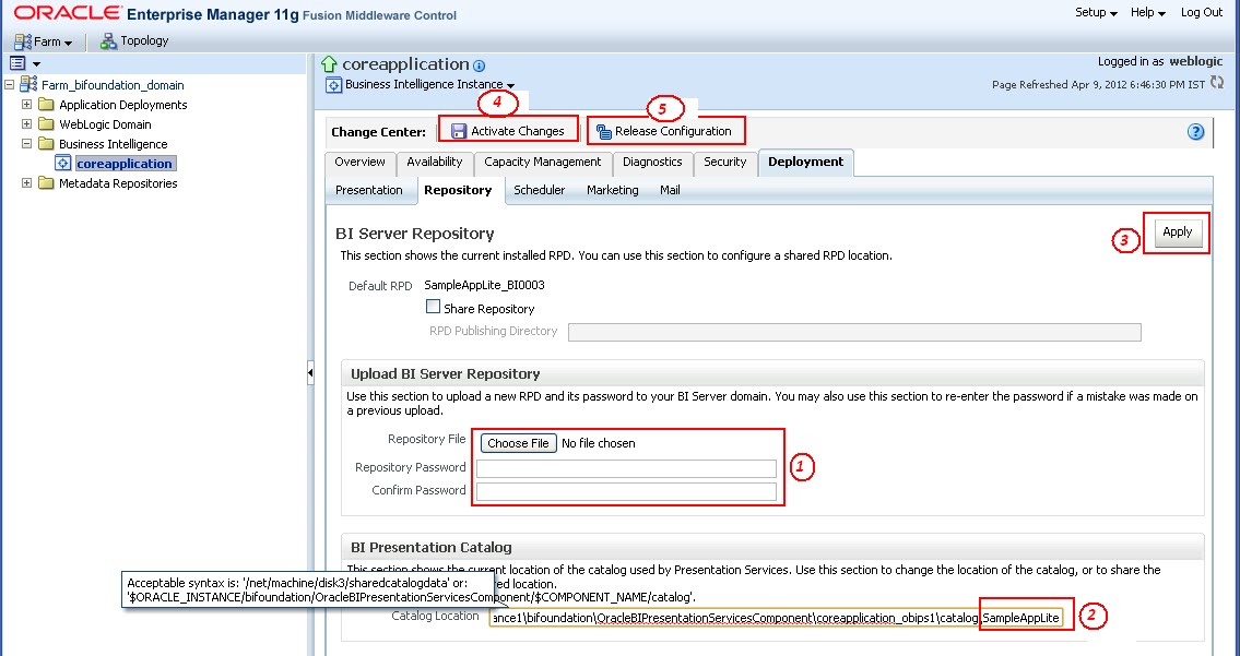 Oracle Business Intelligence Deploying RPD and Catalog in BI 11g