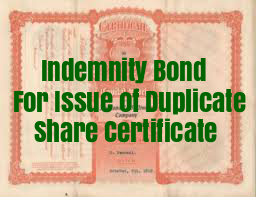 Indemnity Bond For Issue Of Duplicate Share Certificate