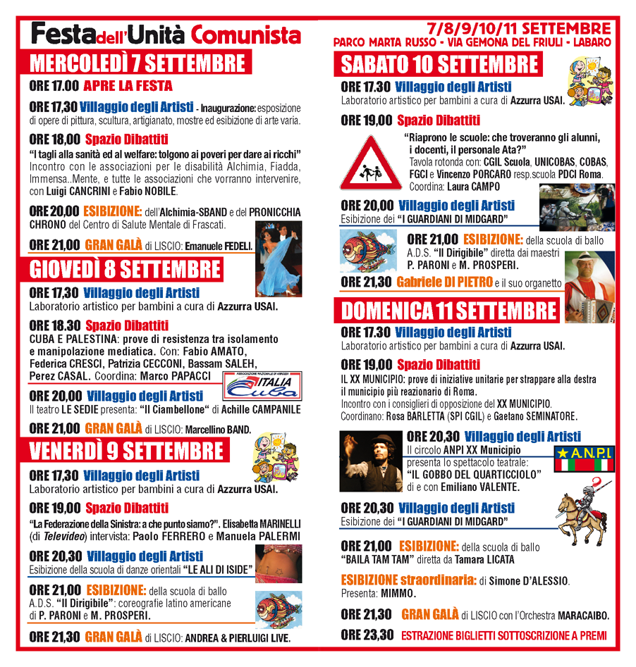Festa dell'Unità Comunista Il programma della festa! Festa dell'Unità Comunista Il programma della festa!