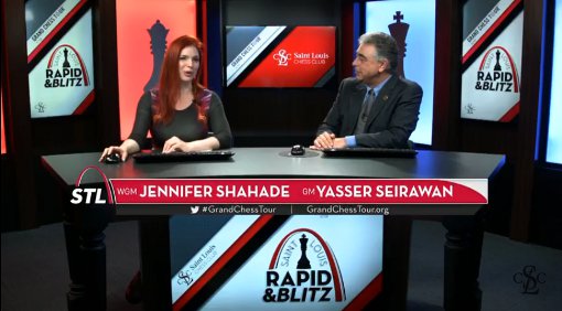 Le Streaming officiel commenté en anglais par Jennifer Shahade, Yasser Seirawan en studio et Maurice Ashley avec son fameux écran tactile Le Streaming officiel commenté en anglais par Jennifer Shahade, Yasser Seirawan en studio et Maurice Ashley avec son fameux écran tactile