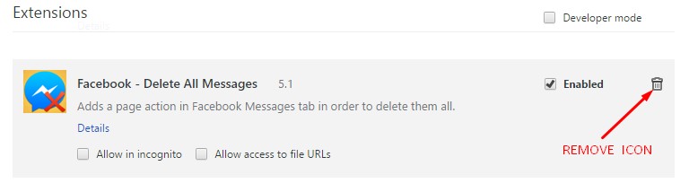 Remove extension after deleting fb message