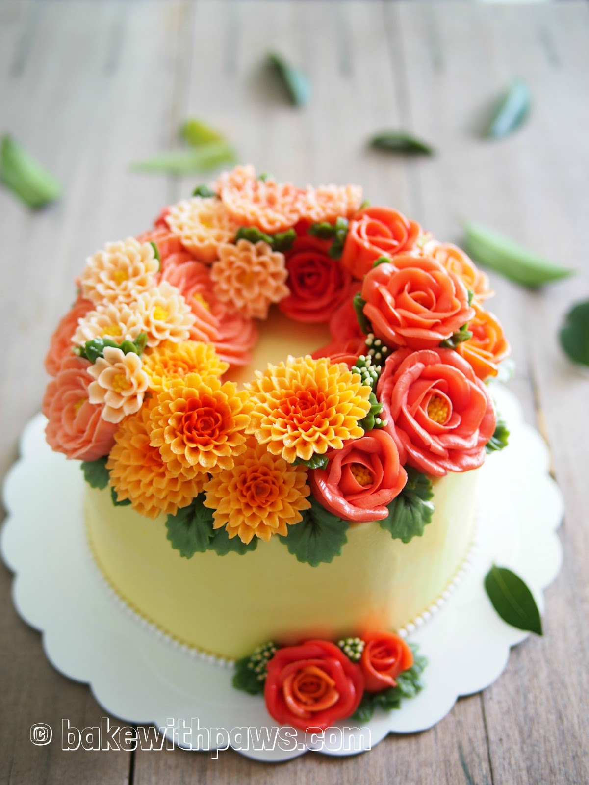 Korean Style Buttercream Flowers Cake 14 BAKE WITH PAWS