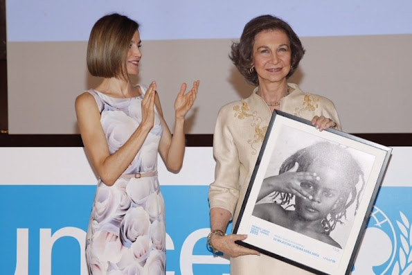 Queen Letizia of Spain deliveries 2015 UNICEF Award to Queen Sofia at CSIC headquaters