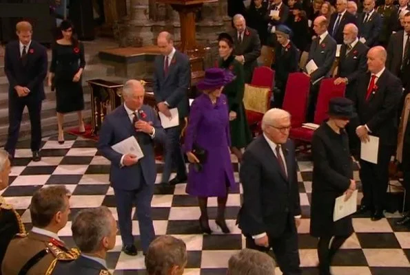 Kate Middleton, Meghan Markle, Prince William, Prince Harry, Queen Elizabeth attend Armistice Day 2018. Catherine Walker coat