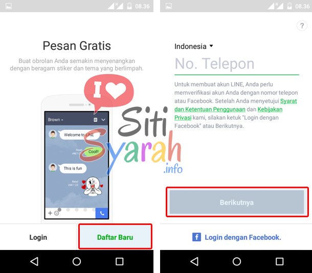 cara daftar akun line baru android