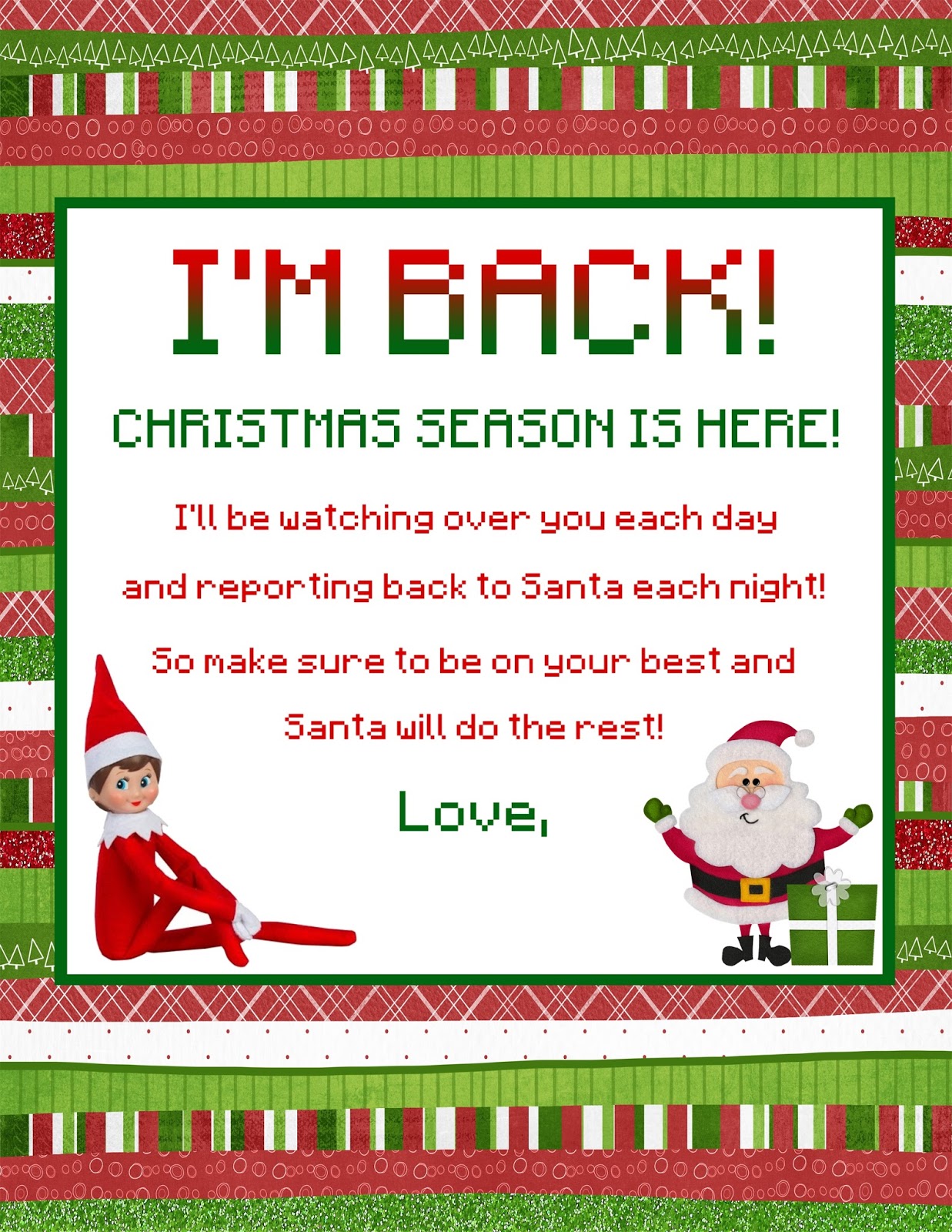 Elf On The Shelf Im Back Free Printable