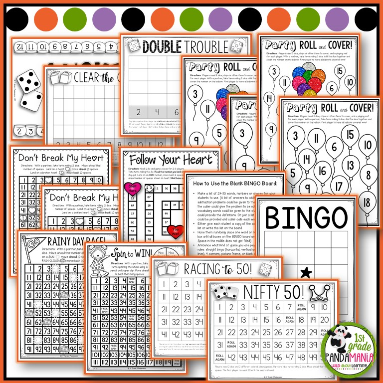 Best Print and Play Math Games for K2! 1st Grade Pandamania