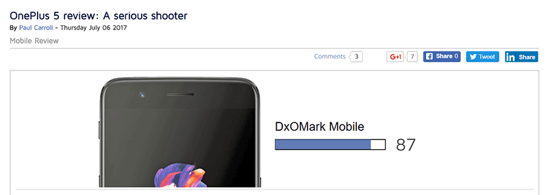 OnePlus 5 Has A Great DxOMark Score Of 87!