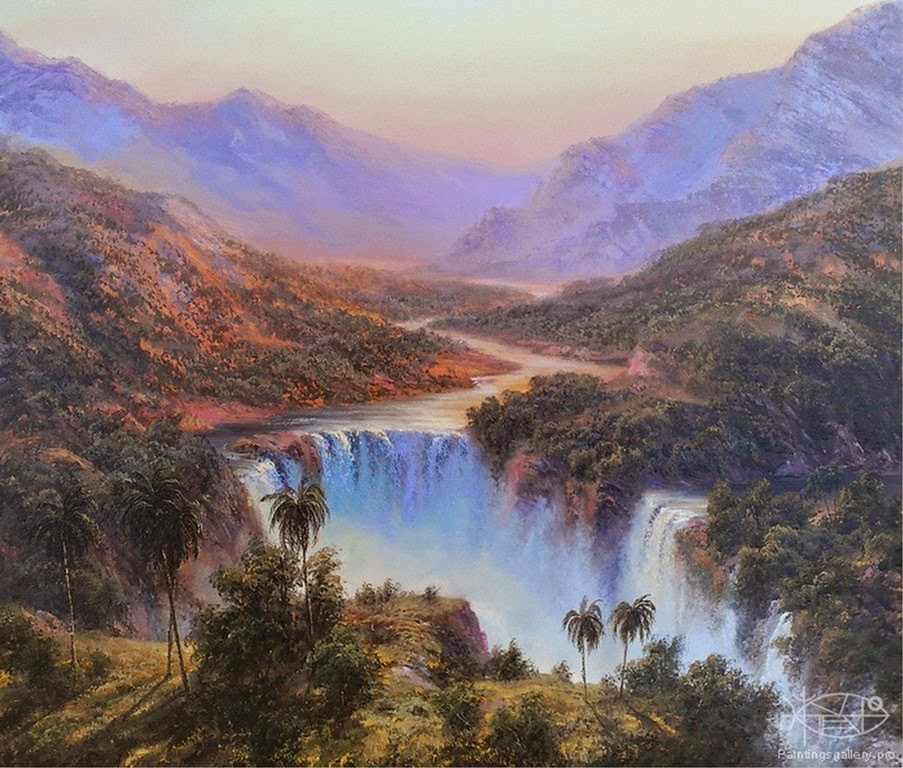 paisajes-de-cascadas-naturales-pintura-realista