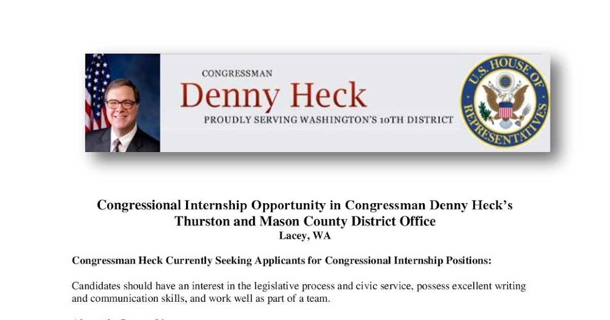 Congressional internship opportunity with Denny Heck's District Office