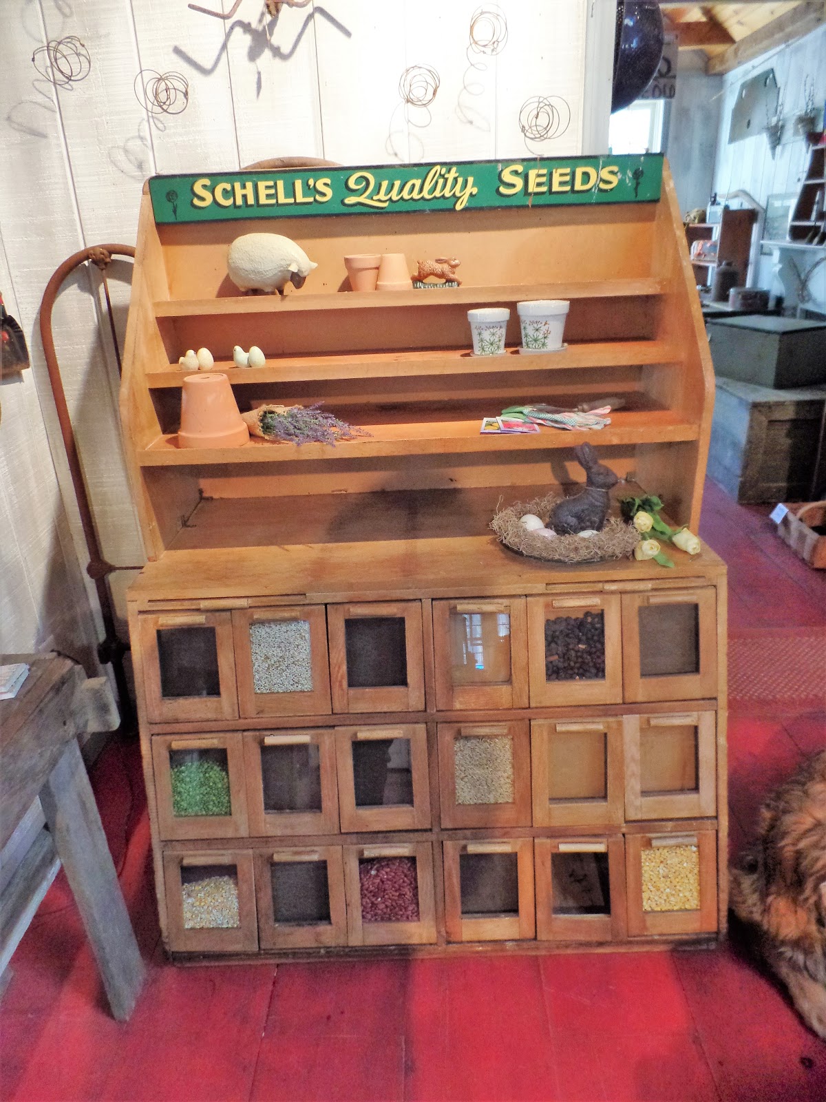 Log Cabin Antiques & Gifts Fabulous hand crafted seed bins and display