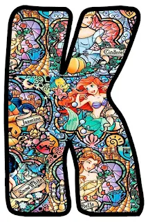 Abecedario con Vitral de las Princesas Disney. Disney Princess in Stained Glass Alphabet.