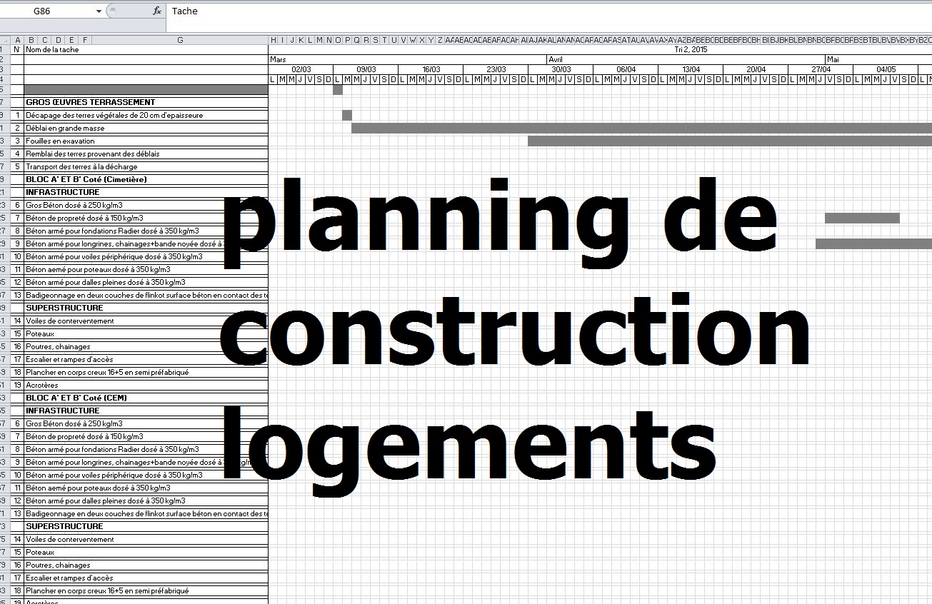 Exemple de modèle planning de construction logements  excel  Cours
