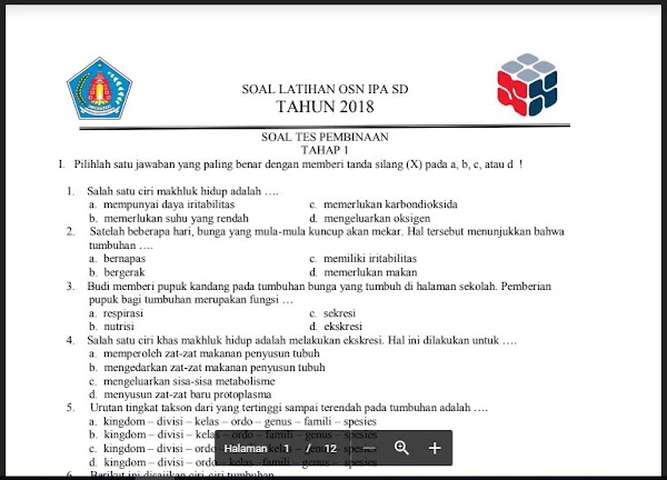 Download Soal Dan Kunci Jawaban Latihan Osn Ipa Sd Tahun 2018 Mata Pelajaran