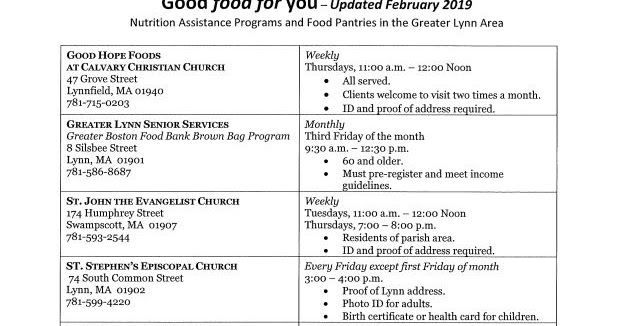 Peabody Council On Aging February 2019 Nutrition Assistance