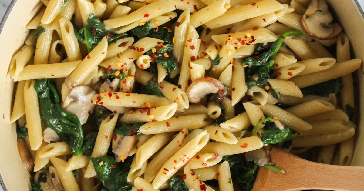 Lemon Penne Pasta with Mushrooms and Spinach