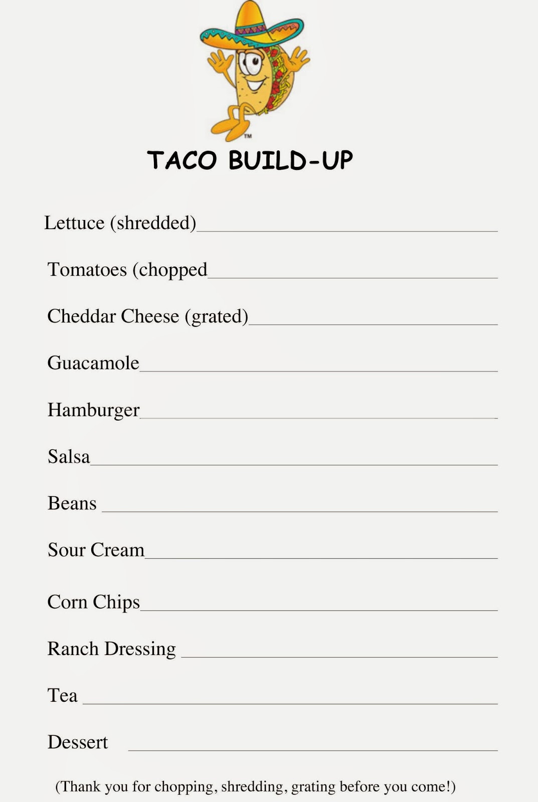 Taco Sign Up Sheet Printable Printable Word Searches