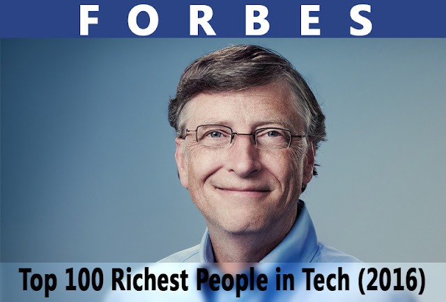 Here is 100 Top "Richest People in Tech" (2016). Microsoft's Bill Gates tops the list with $ 78 Billion. Get complete list below. download pdf. 