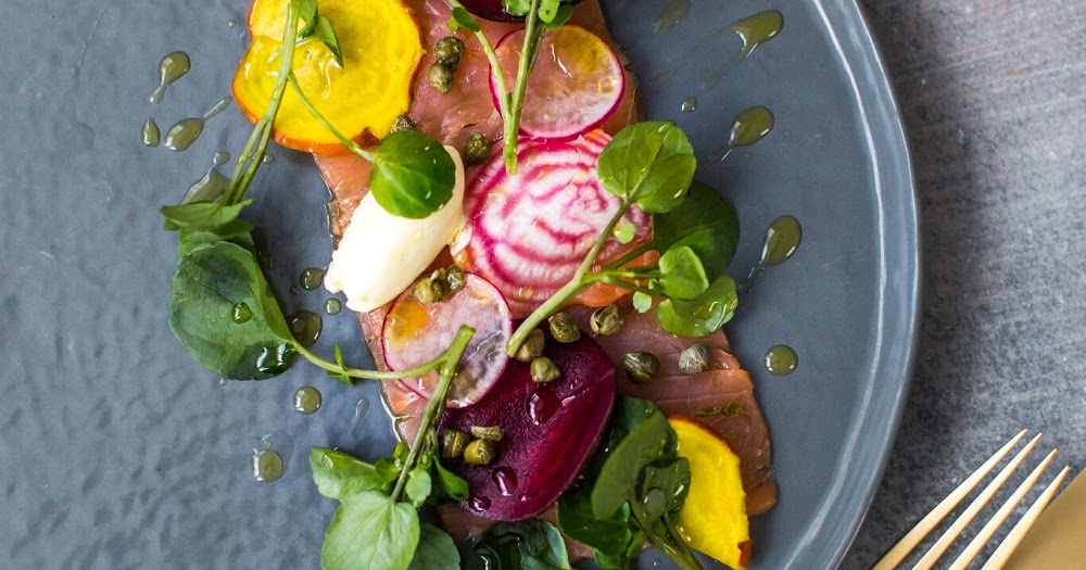 Smoked Salmon Carpaccio with Horseradish Cream, Rainbow Beetroot