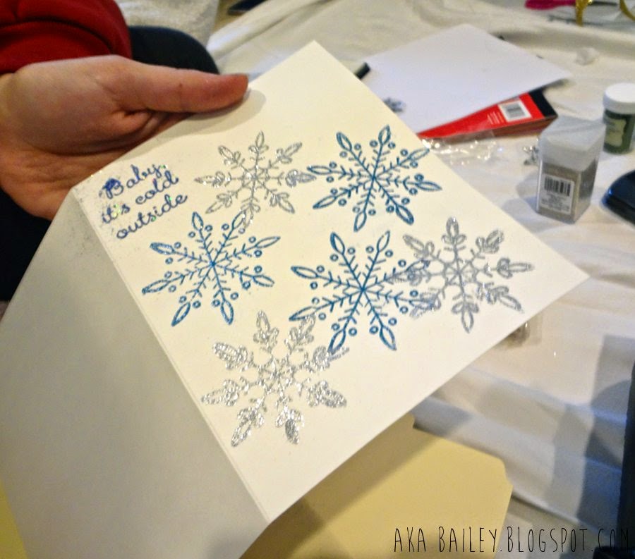 Blue and silver snowflake holiday card