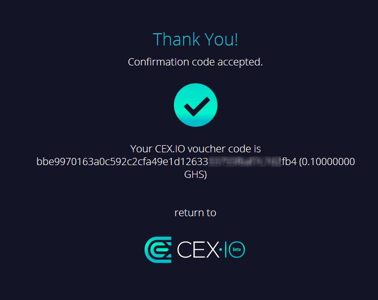 Code accepted. CEX io IOS.
