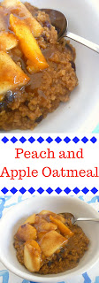 Peach and Apple Oatmeal: Sweet, cinnamon-y, warm notes of apple and peach pie rolled into one bowl of breakfast comfort! - Slice of Southern