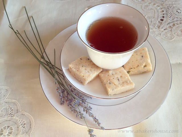 lavender shortbread with a cup of tea