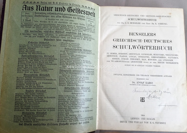 Benseler Griechisch-Deutsches Schulwörterbuch, Dr. Adolf Kaegi, Leipzig und Berlin 1904
