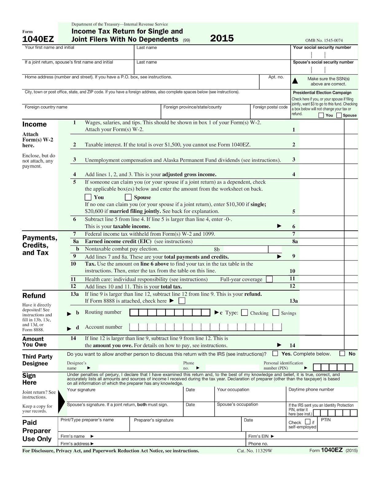 Earth and Space News 2015 Form 1040EZ Mailing Addresses Where to Mail