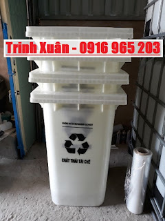 thùng rác tái chế màu trắng 120 lít