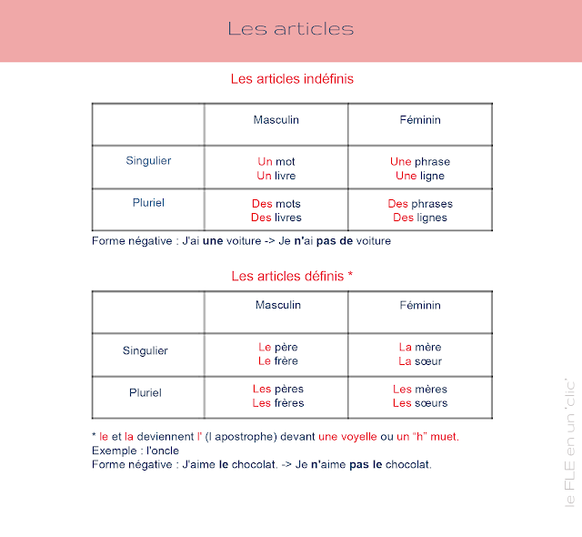 Le blog de FLE de madame Lourido: Les articles définis et indéfinis et ...