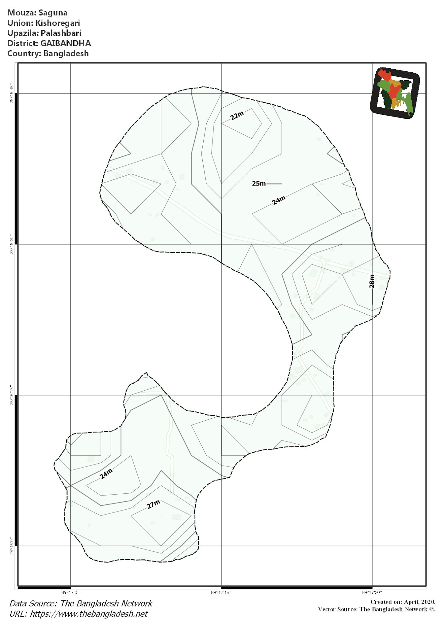 Map of Saguna Mouza of Palashbari Upazila, GAIBANDHA, Bangladesh.