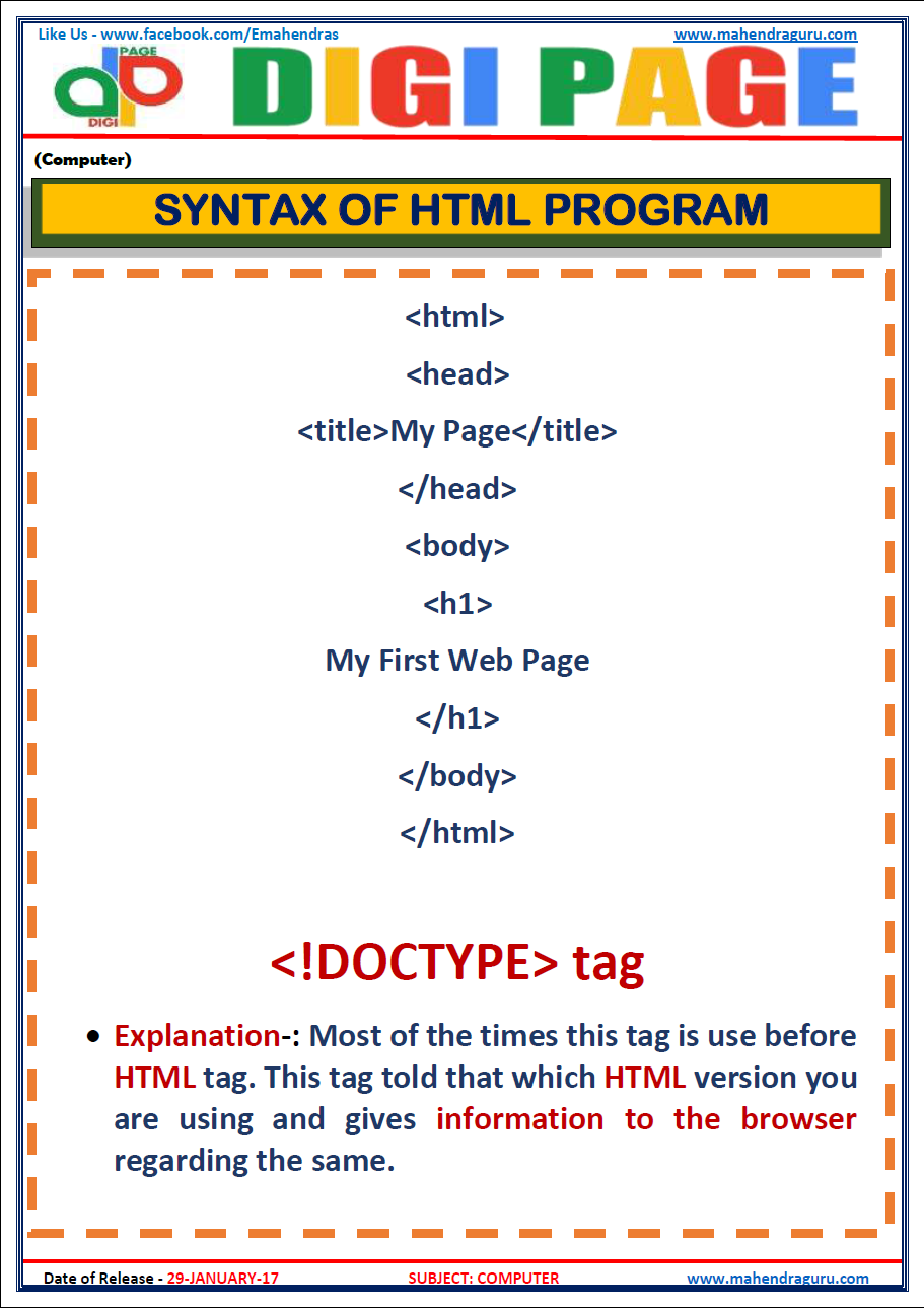 Dp syntax of html program 29 jan 17