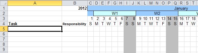 Project Management: Gantt Calendar in Excel for 2012 and 2013