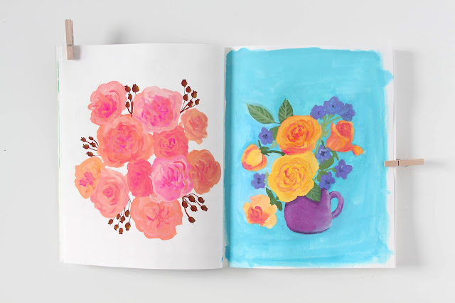 sketchbooks, gouache, floral sketches, roses, Anne Butera, My Giant Strawberry