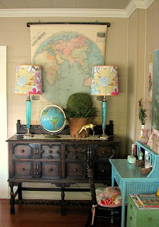 Vintage World Map with Wooden Rails